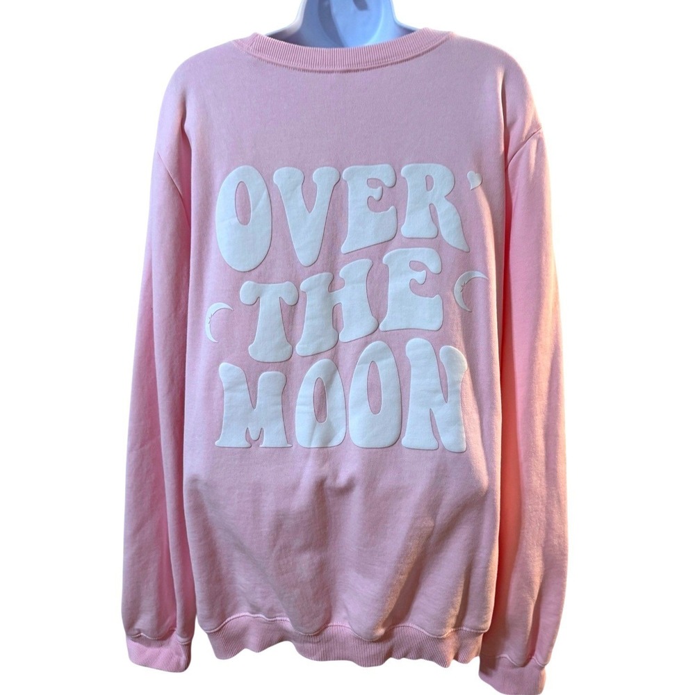ZYIA ACTIVE Pink Over The Moon Graphic Crewneck Sweatshirt Womens Size L